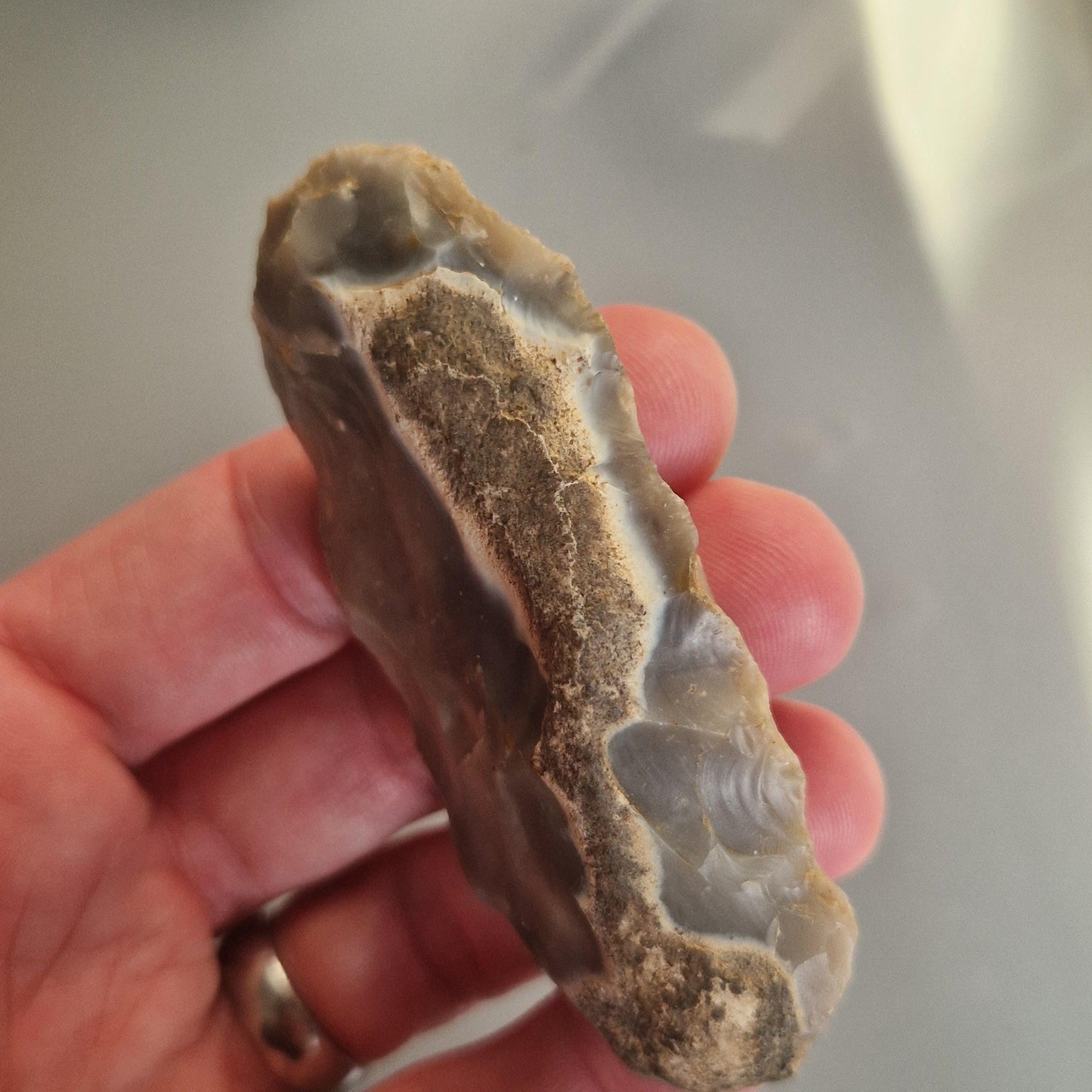 English Neolithic Bifacially Worked Flint Tool From Norfolk, Near Swaffham, Suffolk in England.