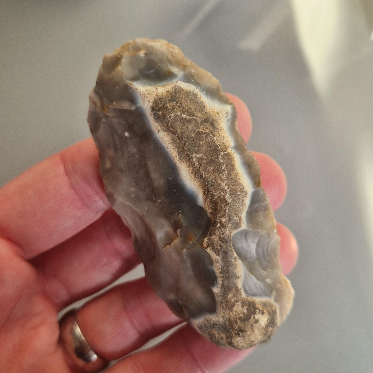 English Neolithic Bifacially Worked Flint Tool From Norfolk, Near Swaffham, Suffolk in England.