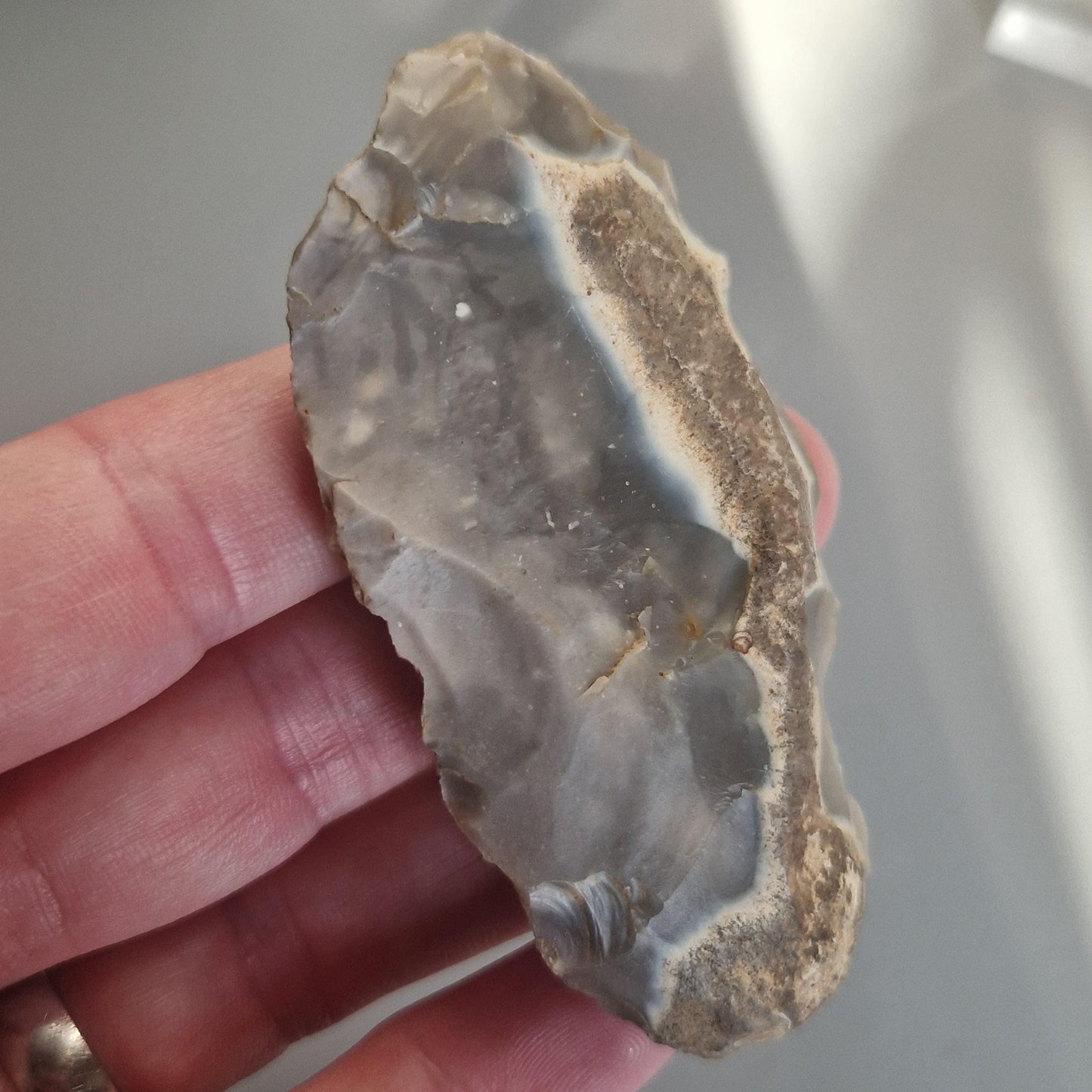 English Neolithic Bifacially Worked Flint Tool From Norfolk, Near Swaffham, Suffolk in England.