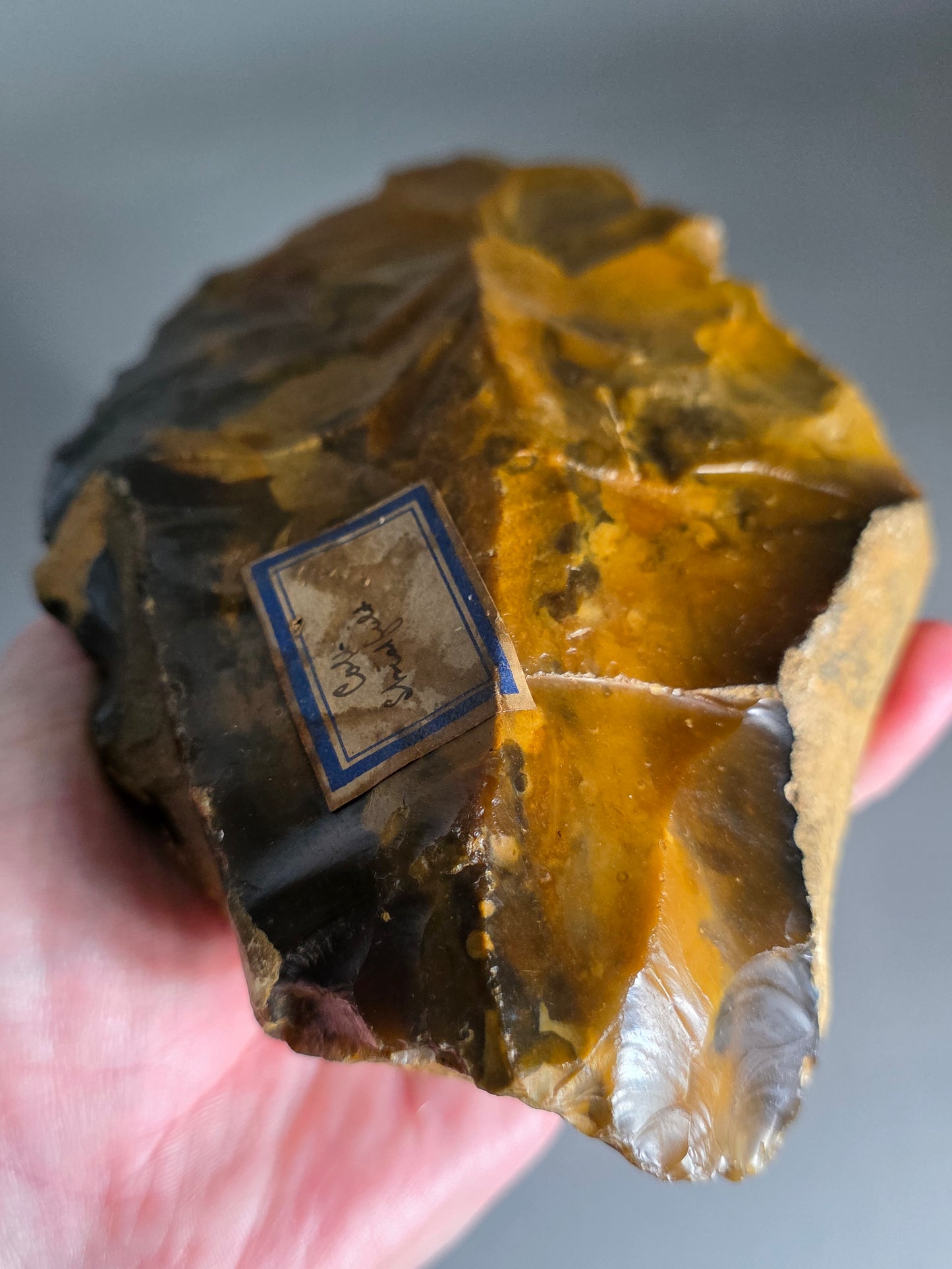 Huge Museum Standard British Lower Palaeolithic Flint Handaxe. Found 1901 in Farnham, Surrey. Ex Captain Streatfield Collection