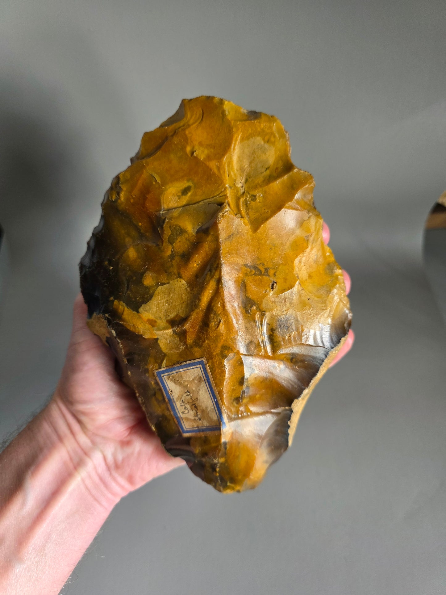 Huge Museum Standard British Lower Palaeolithic Flint Handaxe. Found 1901 in Farnham, Surrey. Ex Captain Streatfield Collection