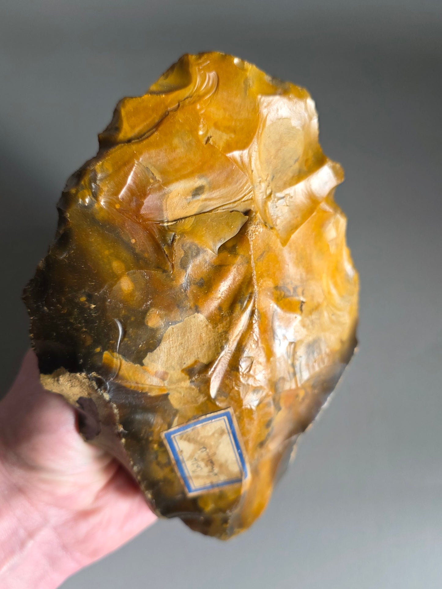 Huge Museum Standard British Lower Palaeolithic Flint Handaxe. Found 1901 in Farnham, Surrey. Ex Captain Streatfield Collection